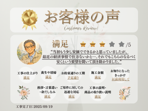 なるべく安くという要望を聞いて頂き助かりました